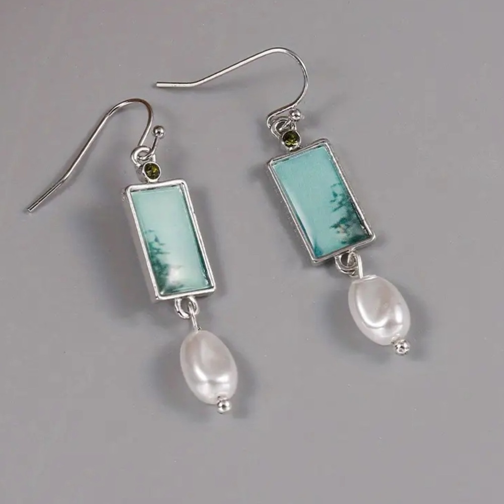 👒Antique Style Resin Drop Pearl Dangle Earrings